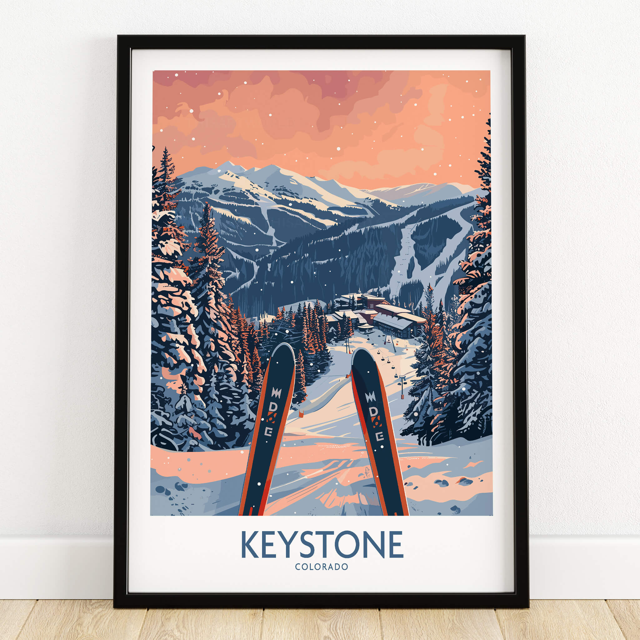 Keystone Wall Art - Colorado Ski Poster featuring a scenic view of Keystone, Colorado with skis in the foreground.