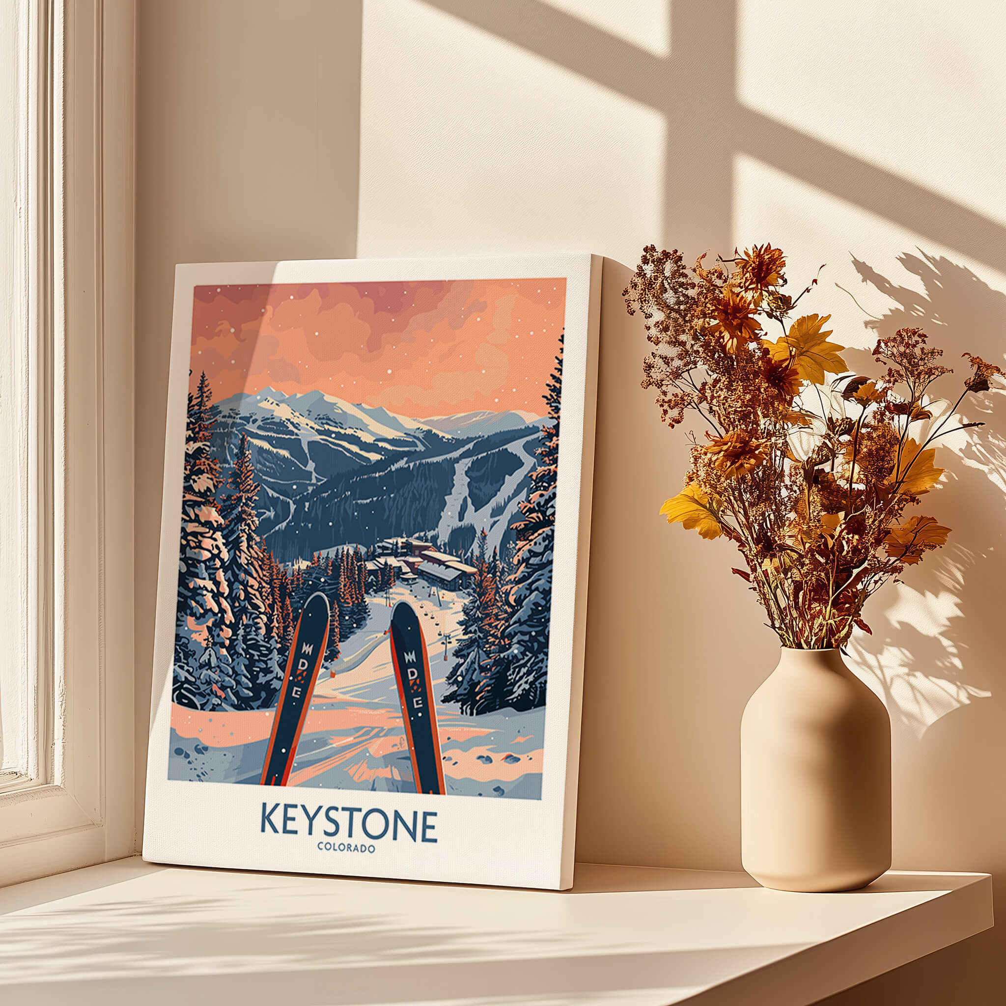 Keystone Wall Art -  Colorado Ski Poster showcasing a serene mountain landscape with ski tracks.
