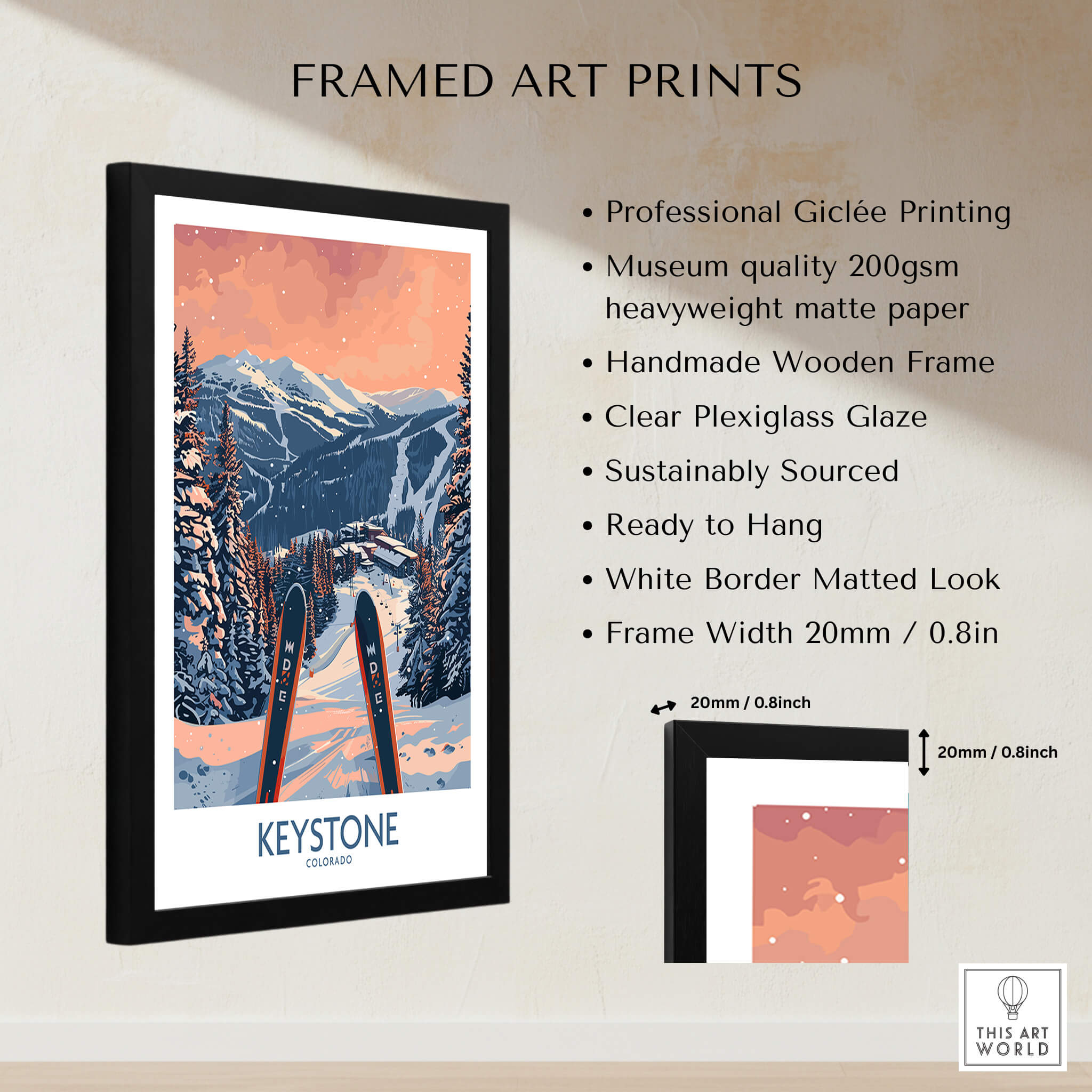 Keystone Wall Art -  Colorado Ski Poster featuring professional Giclée printing in a framed design.