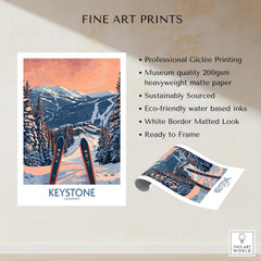 Keystone Wall Art -  Colorado Ski Poster showcasing a winter landscape with ski equipment, printed on quality paper.