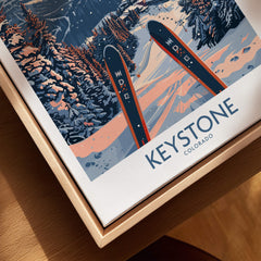 Keystone Wall Art - Colorado Ski Poster showcasing vibrant skis and serene mountain landscape.