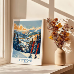 Keystone Wall Art Poster -  Colorado Ski Print displayed with a vase of flowers in a sunlit room.