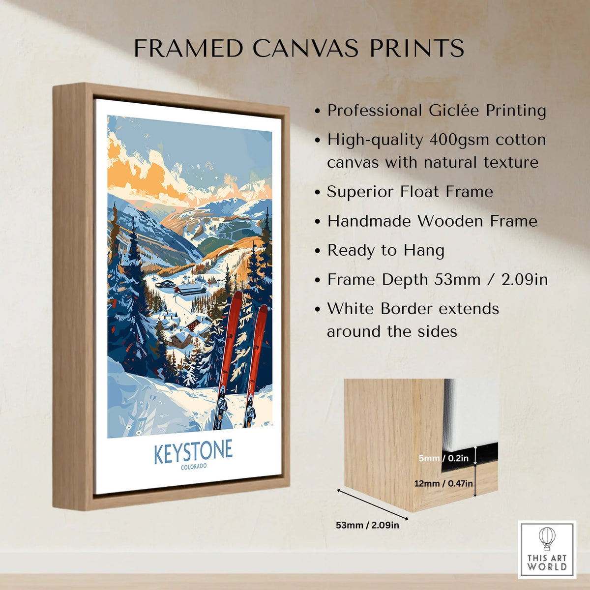 Keystone Wall Art Poster - Colorado Ski Print framed canvas print showcasing professional giclée printing and natural textures.