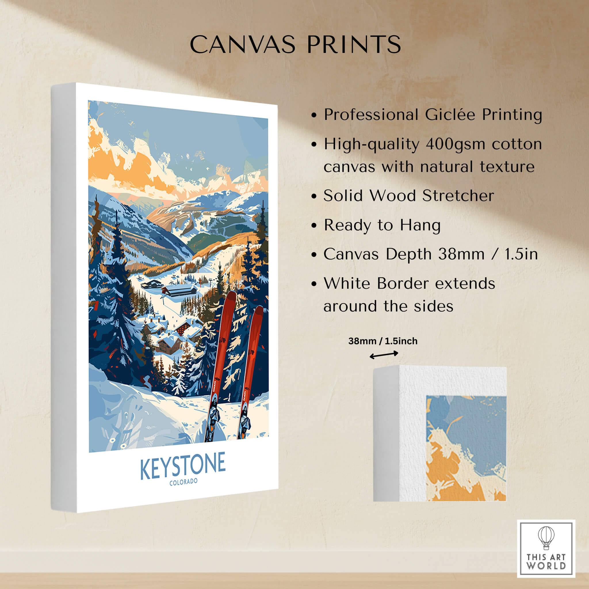 Keystone Wall Art Poster - Colorado Ski Print displayed on high-quality canvas with natural texture.
