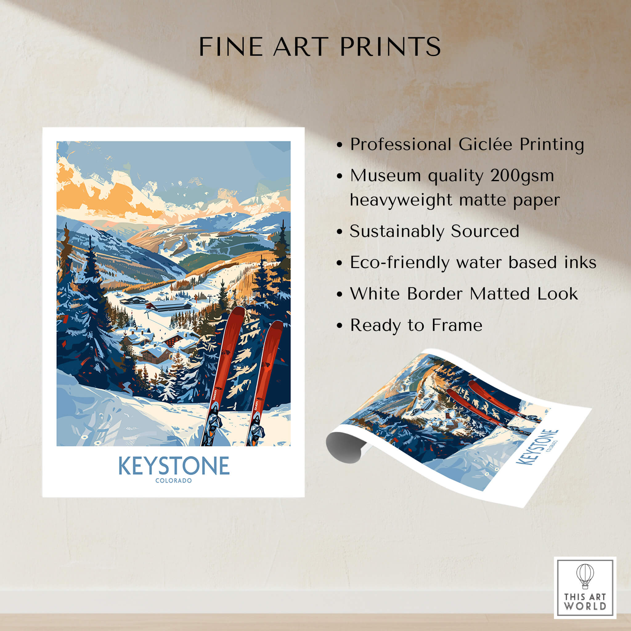 Keystone Wall Art Poster -  Colorado Ski Print showcasing professional Giclée printing and vibrant Colorado ski scene.