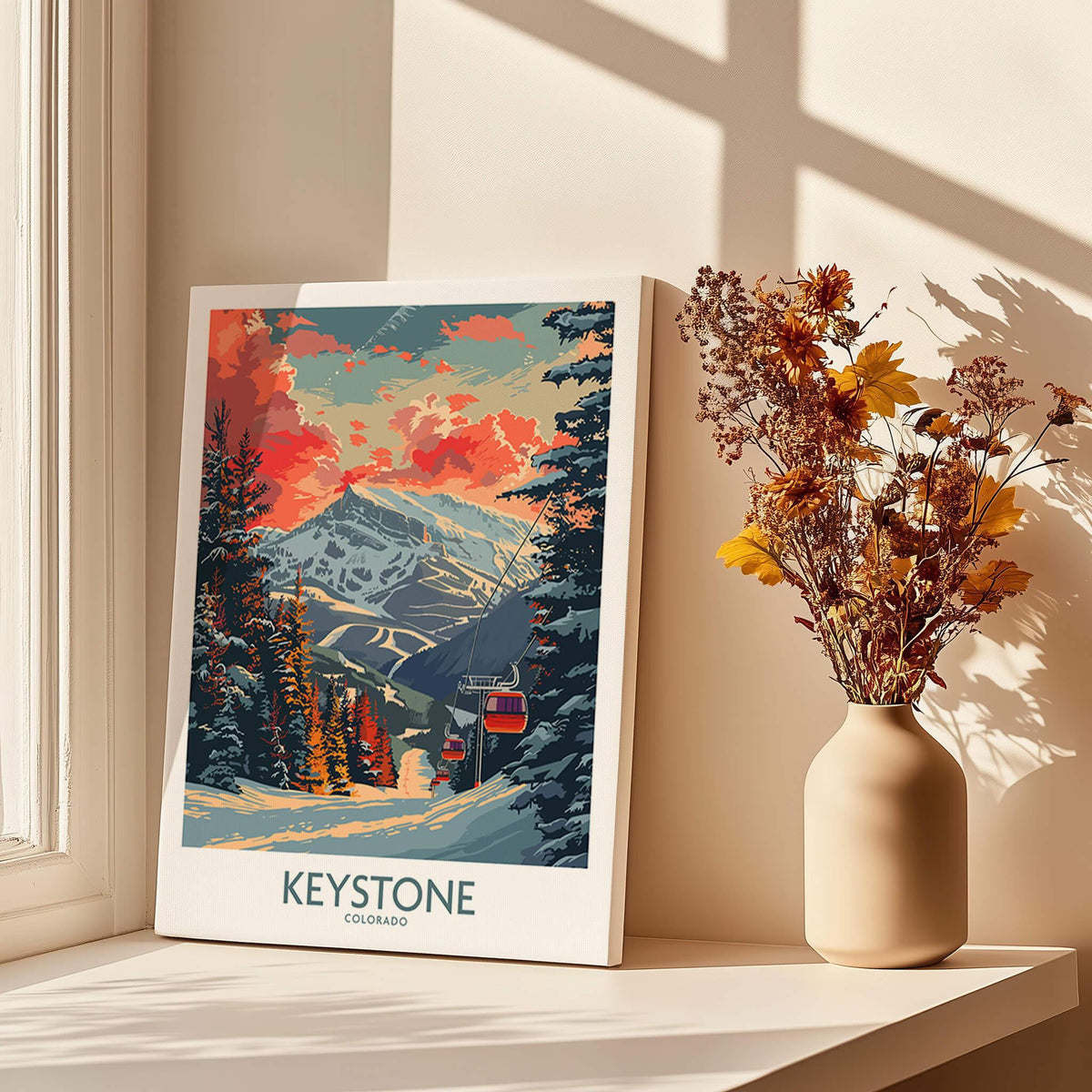 Keystone Poster Colorado featuring mountains and ski resort scenery in a bright, colorful design.