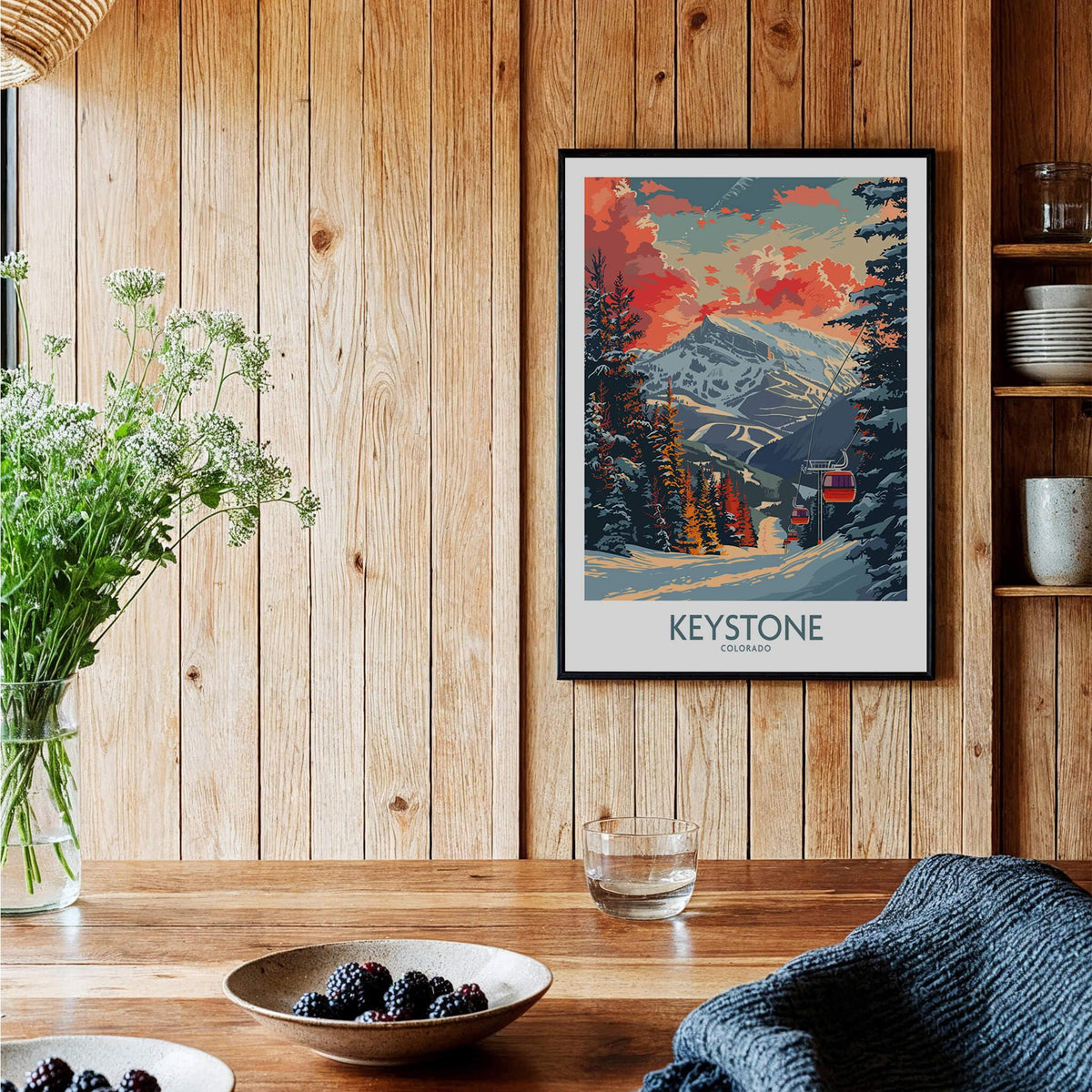 Keystone Poster Colorado showcasing a ski resort in the mountains, perfect for outdoor enthusiasts and home decor.