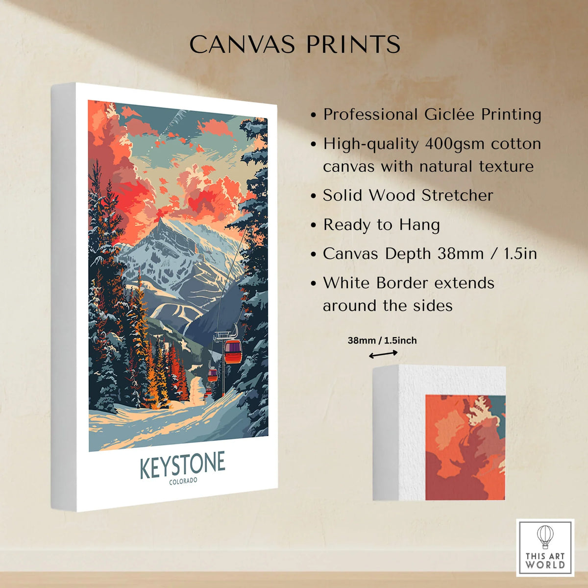 Keystone Poster Colorado showcasing a stunning landscape with ski resort, perfect for outdoor enthusiasts and home decor.