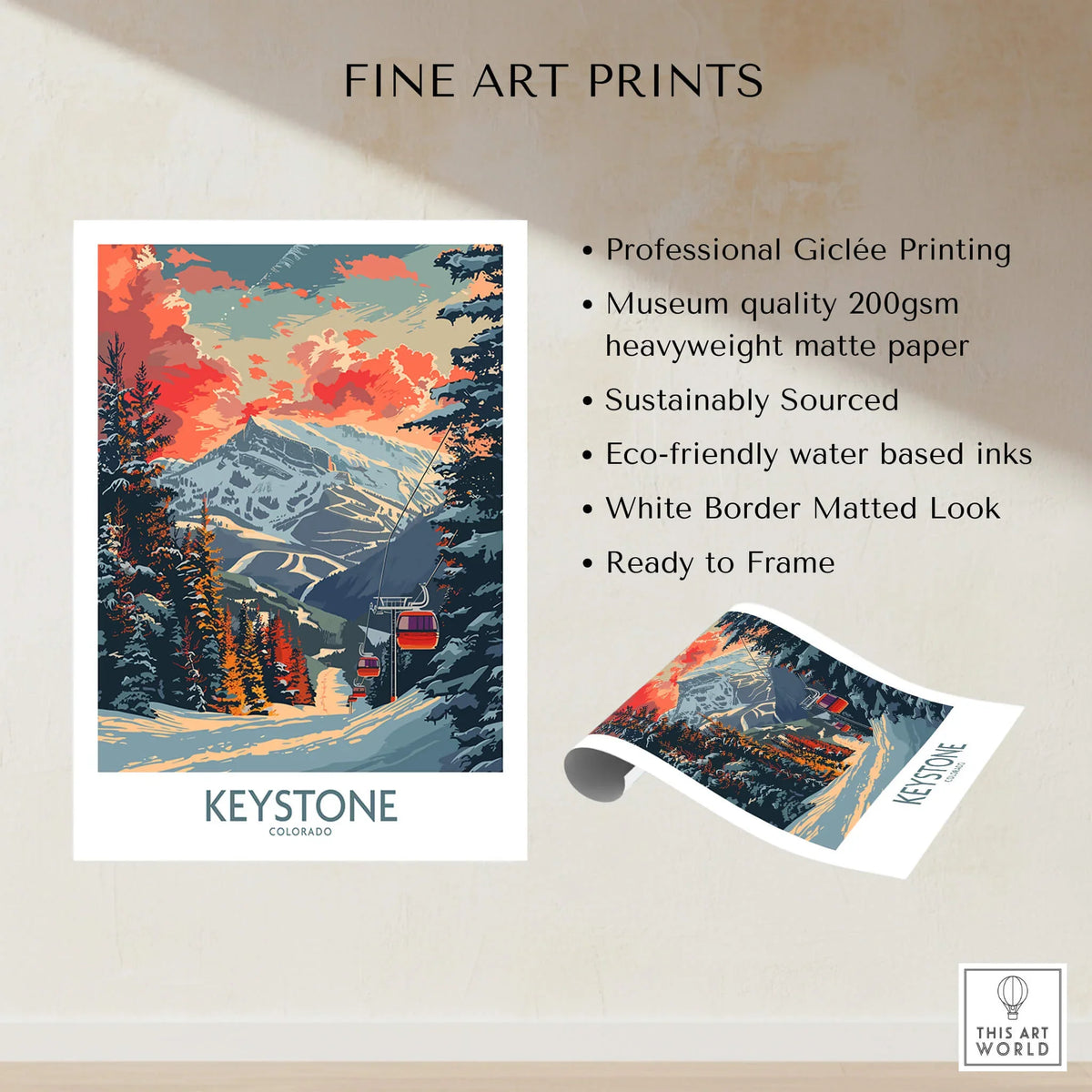 Keystone Poster Colorado showcasing the scenic beauty of Keystone, Colorado with vibrant colors and professional Giclée printing.