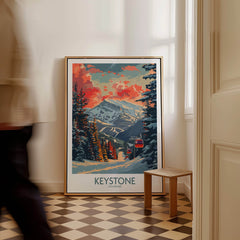 Keystone Poster Colorado displayed in a cozy interior, showcasing the picturesque ski resort of Keystone, Colorado.