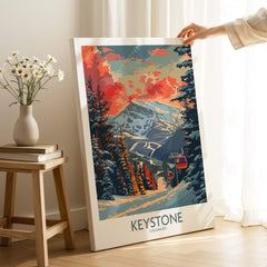 Keystone Poster Colorado showcasing a snow-covered mountain and ski resort in vibrant colors, perfect for outdoor enthusiasts.