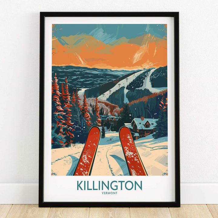 Killington Ski Print - Vermont showcasing vibrant ski slopes and scenic mountain views.