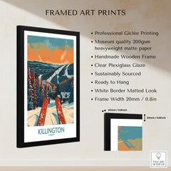 Killington Ski Print - Vermont Framed Art Print showcasing skiing in Vermont with a handmade wooden frame and vibrant colors.