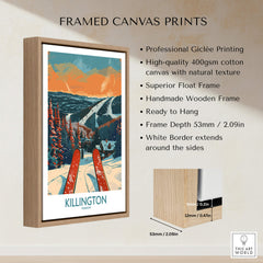Killington Ski Print -  Vermont framed canvas with professional giclée printing and wooden frame, showcasing a ski scene.