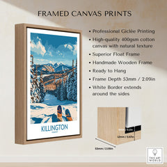 Killington Wall Art- Vermont Ski Print showcasing framed canvas with skiing scene and professional Giclée printing.