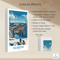 Killington Wall Art- Vermont Ski Print on high-quality cotton canvas, featuring Vermont ski scenery.