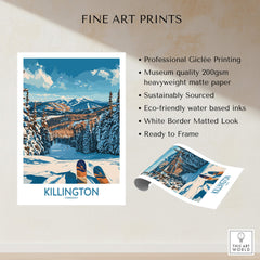 Killington Wall Art- Vermont Ski Print showcasing a beautiful ski landscape with vibrant colors and snowy trees.