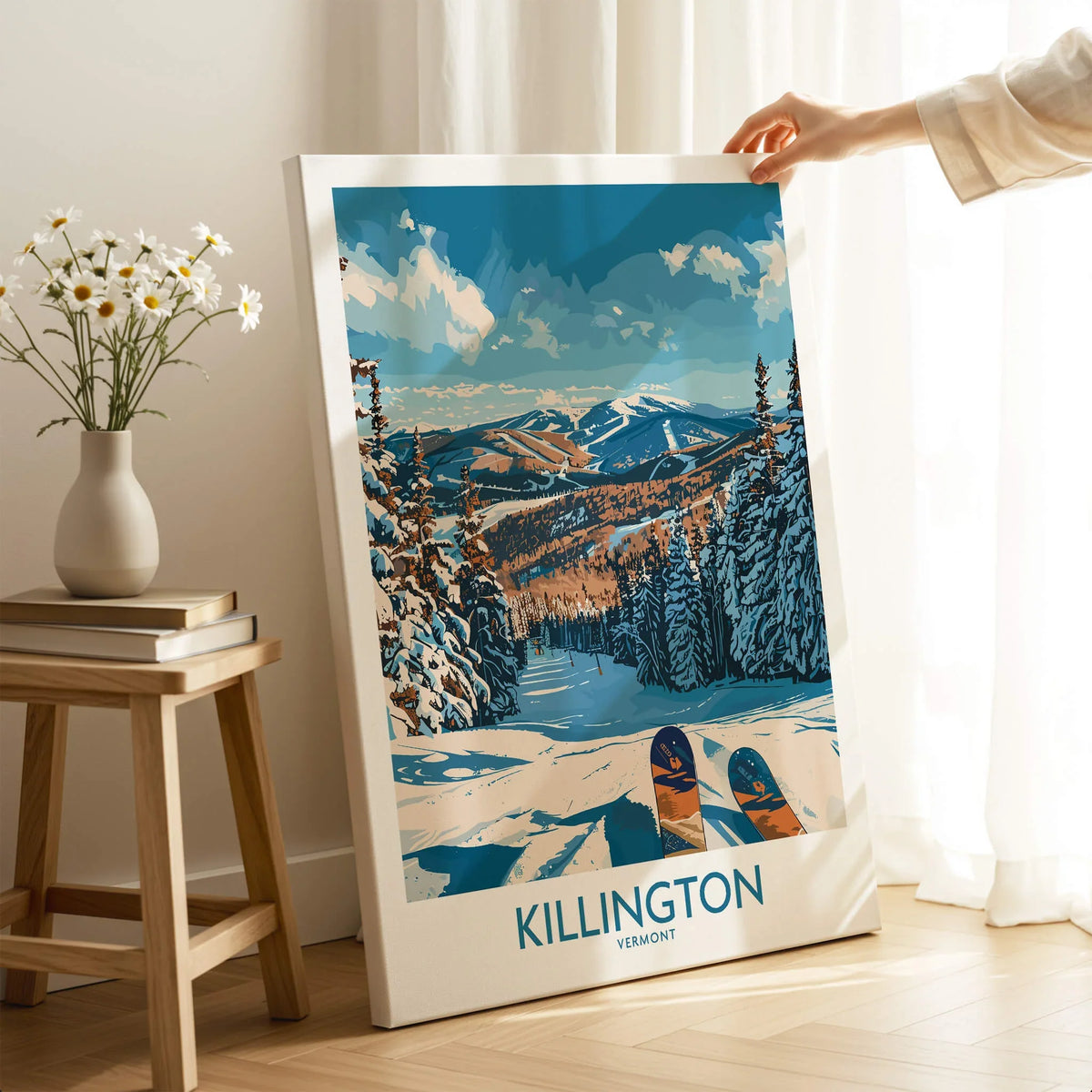 Killington Wall Art- Vermont Ski Print showcasing beautiful Vermont skiing scene with vibrant colors and intricate details.