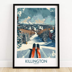 Killington Wall Art Poster showcasing a ski view of Killington, Vermont with vibrant colors and textured design.