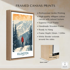 Killington Poster Vermont framed canvas print showcasing ski slopes and a winter landscape.