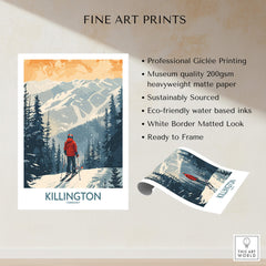 Killington Poster Vermont showcasing stunning ski slopes and winter scenery, perfect for ski enthusiasts.