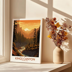 Kings Canyon National Park travel poster canvas print on windowsill with dried flowers