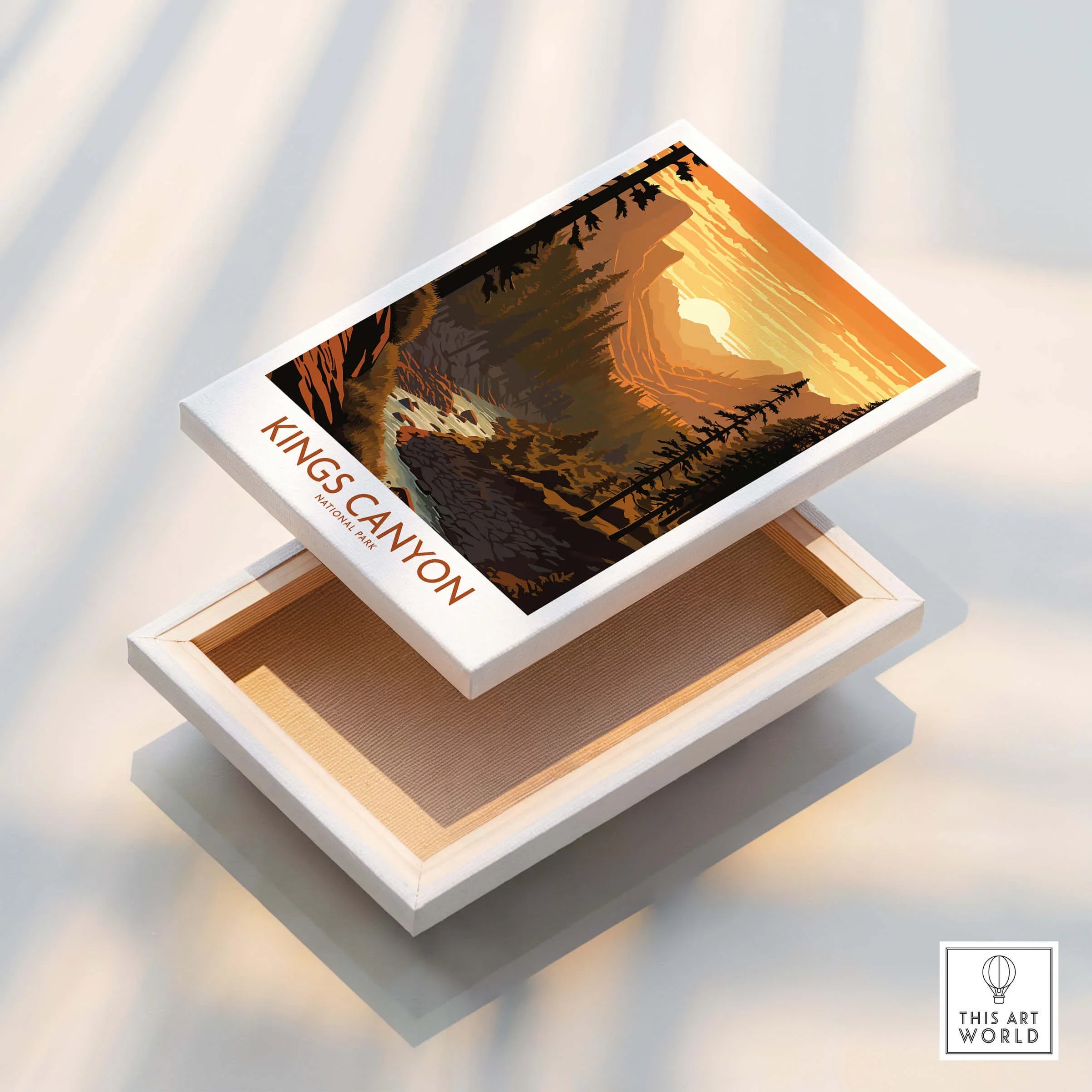 Kings Canyon National Park wall art print with scenic sunset landscape on canvas