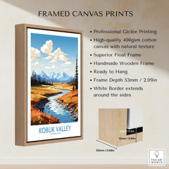 Kobuk Valley National Park travel poster framed canvas print with float wooden frame, mountain landscape art