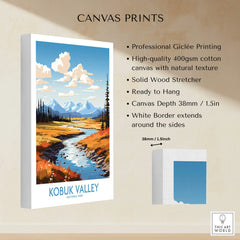 Kobuk Valley National Park canvas print with mountains, river, and forest, wall art details shown