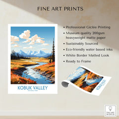 Kobuk Valley National Park art print with river, autumn landscape, and mountains, unframed fine art poster.