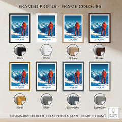 Framed La Plagne Print options in various colors including Black, White, Natural, Brown, Gold, Silver, Dark Grey, and Light Grey.
