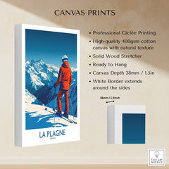 La Plagne Print showcasing professional Giclée printing on canvas with a skier in the French Alps.