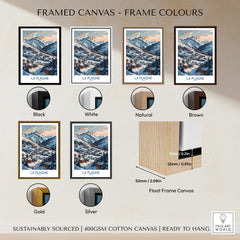 Various frame colors for La Plagne Wall Art showcasing black, white, natural, brown, gold, and silver options.