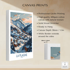 La Plagne Wall Art featuring a stunning ski poster in high-quality canvas print with natural texture.