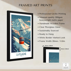 La Plagne Wall Art Ski Poster framed art print with mountain scenery and gondola, ready to hang decoration.