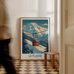 La Plagne Wall Art Ski Poster featuring a ski lift in the mountains of La Plagne, France.