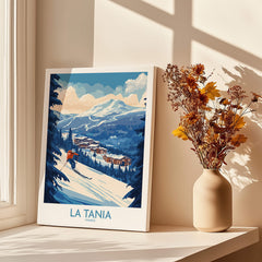 La Tania Ski Poster showcasing scenic slopes and charming resort in beautiful La Tania, France.