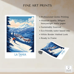 La Tania Ski Poster featuring picturesque views of La Tania ski resort, professionally printed for home decor.