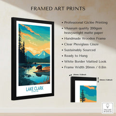 Lake Clark National Park framed art print with bear, mountains, and quality frame details