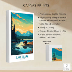 Lake Clark National Park canvas print with bear, mountains, forest, and sunset colors