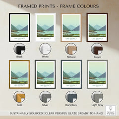 Lake District travel poster in various frame colors for home decor
