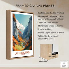 Lauterbrunnen Wall Art framed print showcasing Swiss Alps with white border and wooden frame.