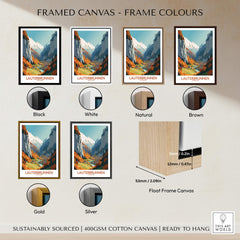 Lauterbrunnen Wall Art framed canvas options in various colors including black, white, natural, brown, gold, silver.
