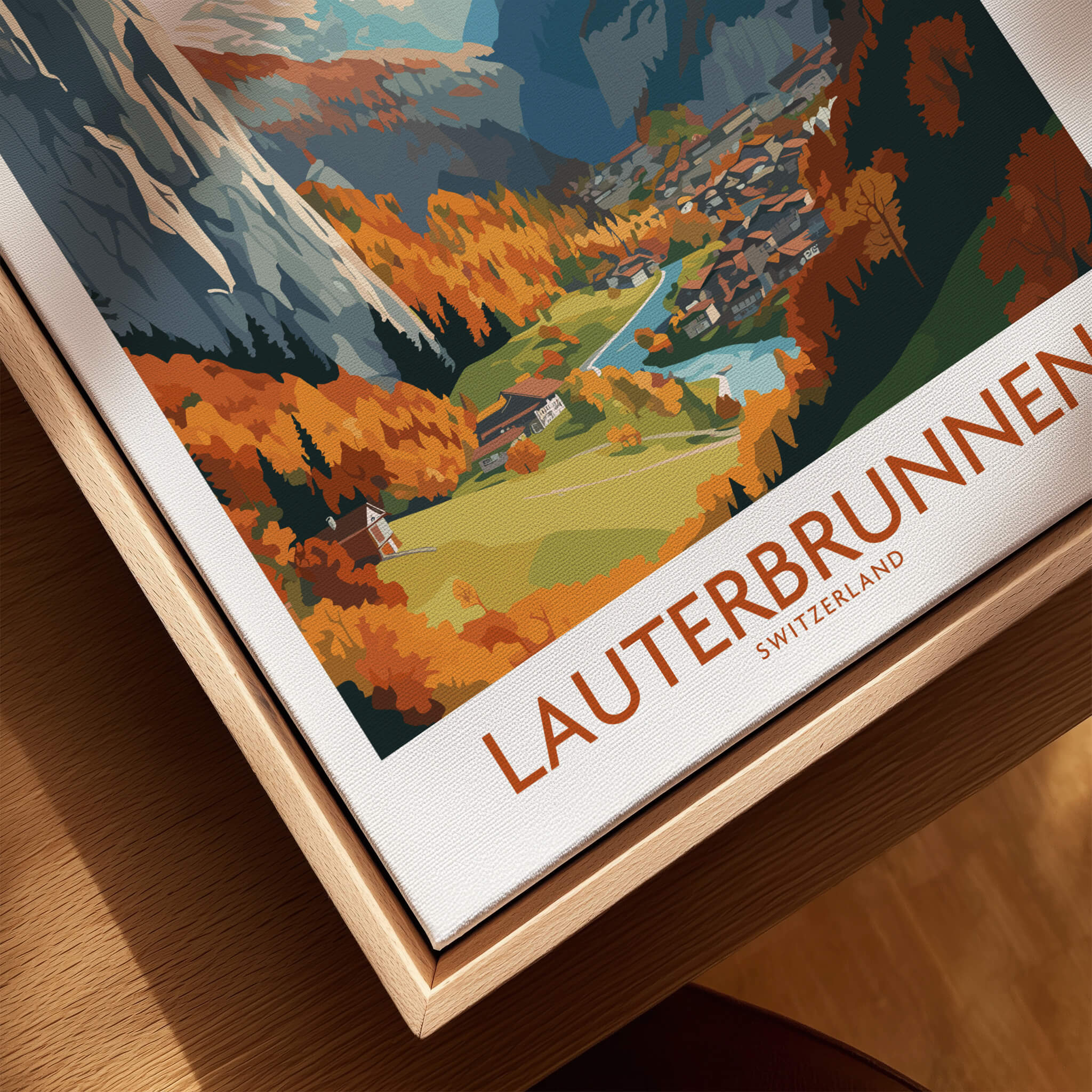 Lauterbrunnen Wall Art showcasing vibrant Swiss Alps scenery with autumn colors.