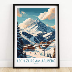 Lech Zürs am Arlberg Ski Poster showcasing beautiful snowy landscape and mountain scenery.