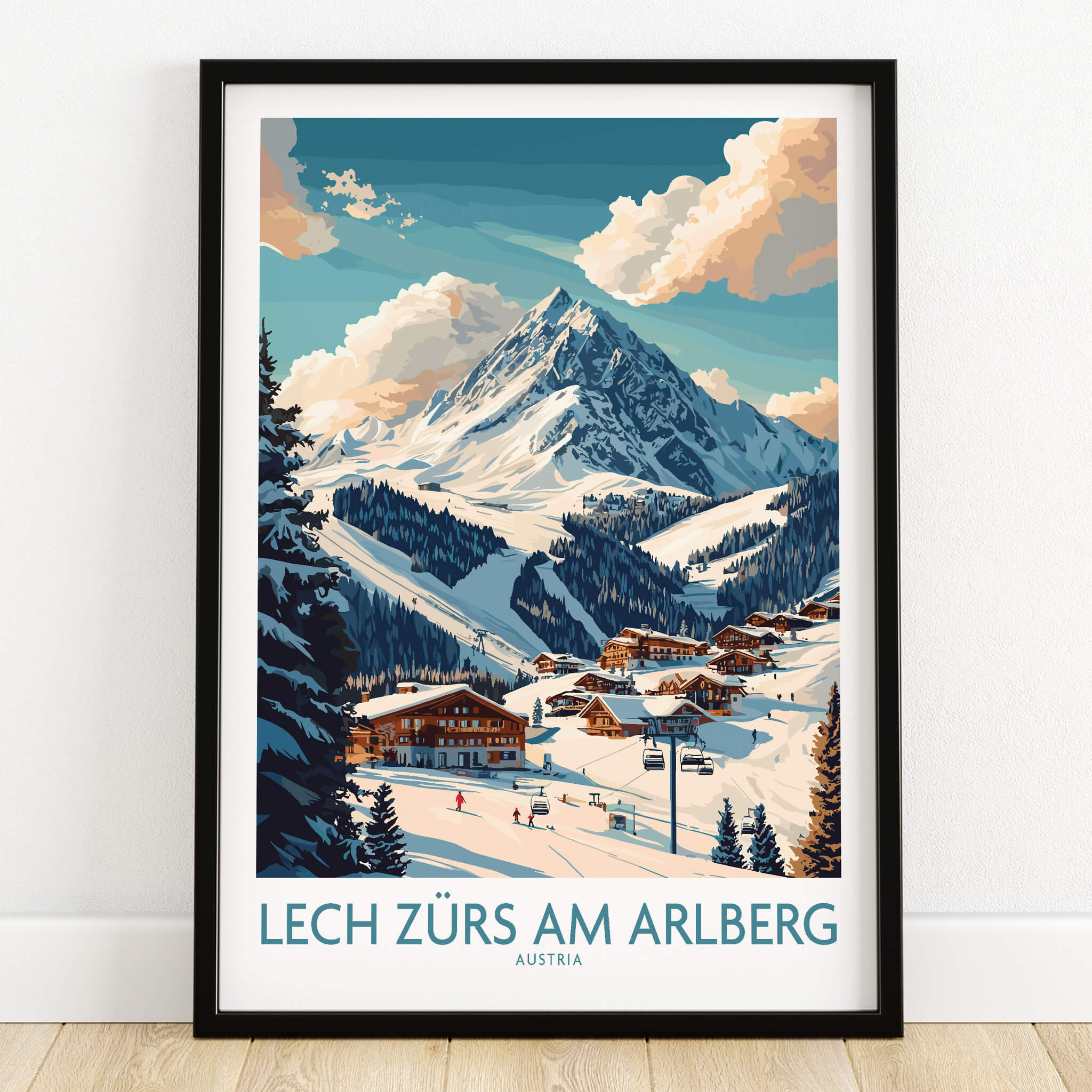 Lech Zürs am Arlberg Ski Poster showcasing beautiful snowy landscape and mountain scenery.