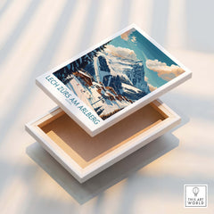 Lech Zürs am Arlberg Ski Poster on a decorative box showcasing the stunning skiing landscape.