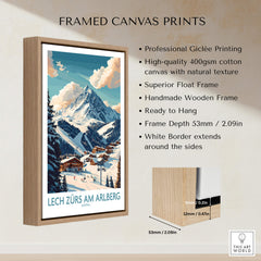 Lech Zürs am Arlberg Ski Poster in a framed canvas print with professional giclée printing and wooden frame.