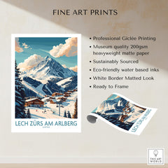 Lech Zürs am Arlberg Ski Poster showcasing mountain slopes and charming village for ski enthusiasts.