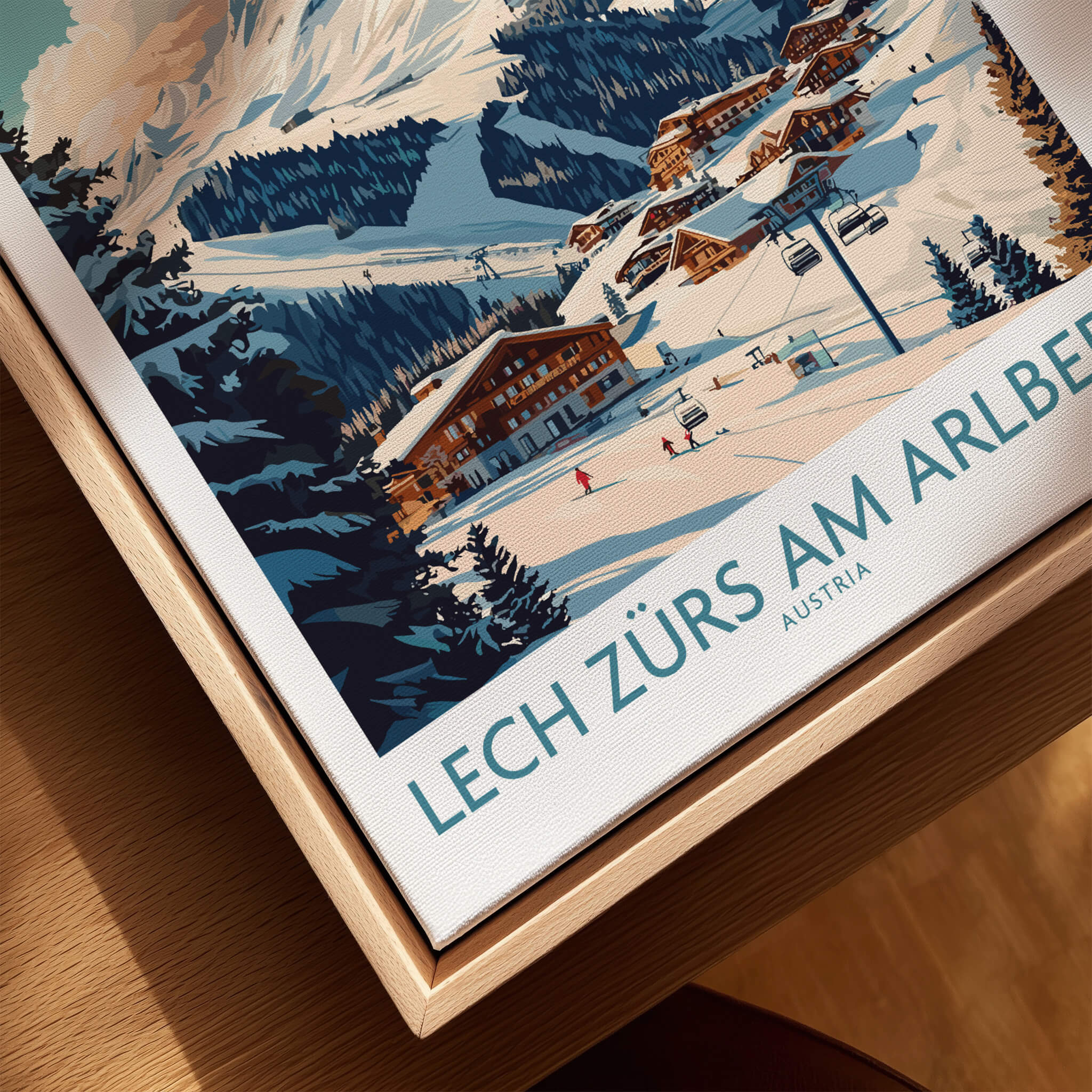 Lech Zürs am Arlberg Ski Poster showcasing beautiful mountain slopes and cozy chalets in Austria.